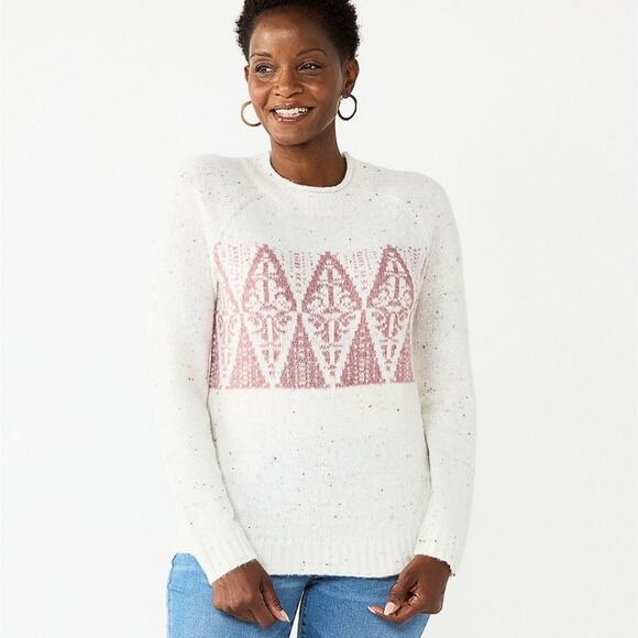 Cozy Sweater Women's XL Croft & Barrow Crewneck Sweater in Lilac Fairisle New - Picture 1 of 6